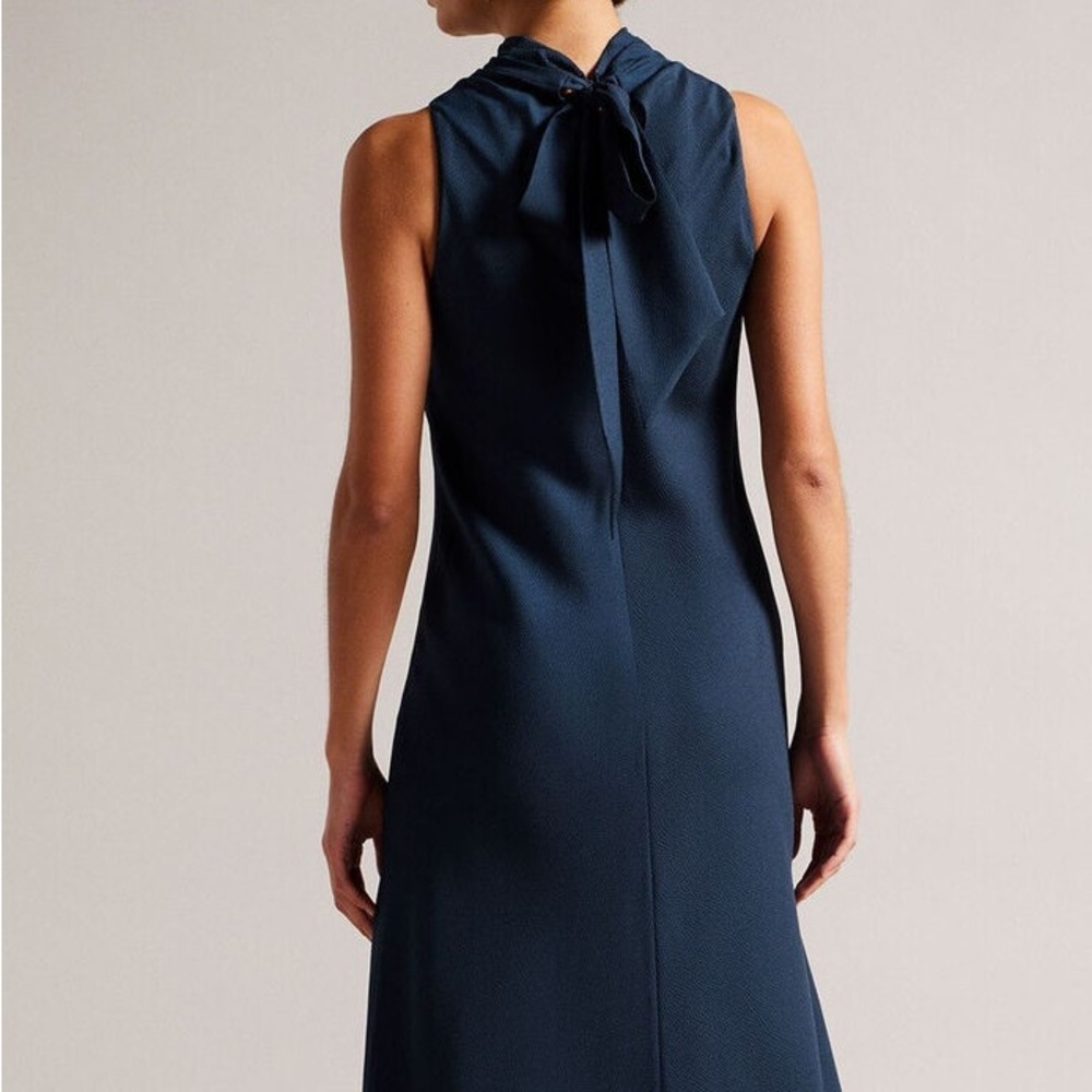 Ted Baker Blue Midi Dress Slip Mock Neck Sleeveless Eleanor Wedding Guest Size 2 View 4